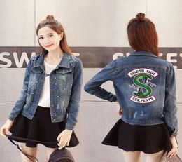 Women Denim Jacket Riverdale southside serpents Jeans bomber jacket Coat Casual female Outwear Solid Plus Size big size 4XL 5XL1832187
