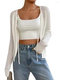 Women's Polos Women S Oversized Chunky Knit Cardigan Sweater With Open Front And Hollow Out Design - Trendy Long Sleeve Tie Up Casual