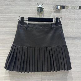 Skirts 2024 Fashion Sheepskin Black Mini Pleated Womens High Waist Sweet Girl Preppy Style Spring Summer Skirt