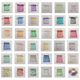 Gift Wrap 50pcs 7x9 9x12 Organza Bags Butterfly Heart Rose Moon Star Sachet Bag Wedding Packaging Jewelry Storage Drawstring