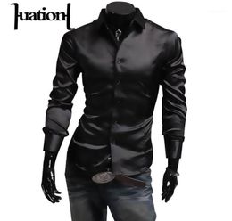 Huation Mens Silk Shirt 2019 Fashion Brand Men039s Long Sleeve Shirt Men camisa social masculina Casual Black Men Dress Shirts16400114