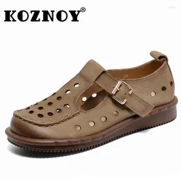 Casual Shoes Koznoy 2cm Summer Cow Suede Genuine Leather Comfortable Hollow Sandals Soft Flat Women Spring Ladies Leisure Buckle Loafer