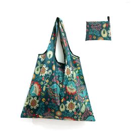 Storage Bags 1pcs Fashion Printed Foldable Reusable Shopping Bag Tote Folding Pouch Handbags Convenient Large-capacity For Travel Grocery