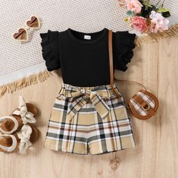 Girls Sets Summer Pure Black Sleeveless Tshirt Causal Shorts 3Pcs Baby Girls Suit Infant born Fashion Clothes 240518