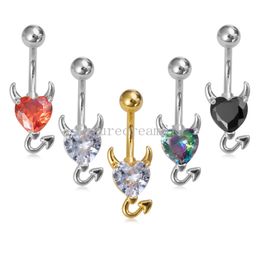 Heart Zircon Navel Piercing Belly Button Ring Devil Stainless Steel Bar Ombligo Belly Stud for Woman Sexy Body Jewelry