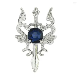 Brooches 1pc Vintage Metal Double Dragon Sword Brooch Blue Zircon Decorative Badge Pins For Men Suit Clothing Accessories Corsage Jewellery