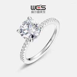 Cluster Rings And Radiant Mosang Stone Engagement Ring S925 Silver Full Set Colorful Treasure Couple European American Fashion