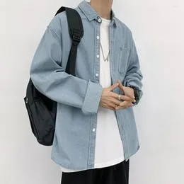 Men's Casual Shirts Men Jacket Stylish Denim With Turn-down Collar Chest Pocket Spring Summer Coat For School Or Daily