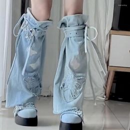 Women Socks Buckled Bandages Leg Warmer With Chain 90s Punk Butterfly Denims Long Boot Cover