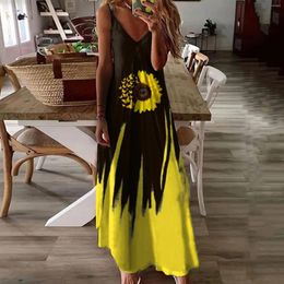 Casual Dresses Women Summer Fashion Dress Sleeveless Sunflower Printed Sundresses Elegant Party Swing Long Loose