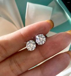 Stud Earrings Solitaire 59mm Lab Diamond Earring Real White Gold Filled Party Wedding For Women Men Engagement Jewelry3916931