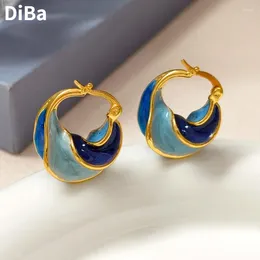 Hoop Earrings Modern Jewelry Pretty Design High Quality Metal Geometric Irregular Blue For Women Fashion 2024 Trend Accessories