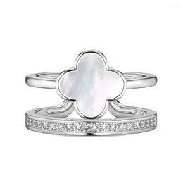 Cluster Rings S925 Silver Ring Zircon Mother Shell Inlaid With Hollow Design Fashionable And Versatile Jewelry