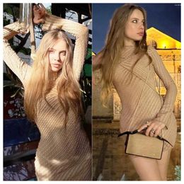 Casual Dresses Solid Mini Dress Hook Flower Hollow 2024 Autumn Winter For Women'S Body-Shaping Clubwear Elegant Outfits Clothing Sexy