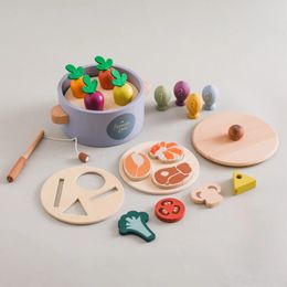 Montessori Toy Wooden Pluck Carrots Shape Paired Multifunctional Pot Toy Children Puzzle Play House Fishing Stir Frying Toy Gift 240510