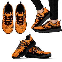 Casual Shoes INSTANTARTS Ladies Sneakers Fashion Halloween Witch Ghost Cobweb Printing Women Lace-up Flat Air Mesh