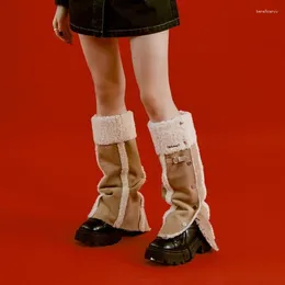 Women Socks Motorcycle Boot Cover Leg Warmer Winter Harajuku Faux Lamb Chammy