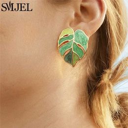 Stud Dangle Chandelier SMJEL Enamel Green Pink Leaf Pendant Earrings Modern Womens Jewellery Exposed Leaf Earrings 2022 Bride and Maid Gift Wholesale J240516