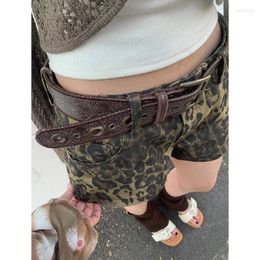 Women's Shorts Vintage Denim Hight Waisted Pockets Leopard Print Y2k Casual Jeans Cargo Pants Gothic Short 2024 Summer