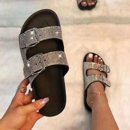 Slippers Rhinestone Women Shoes Outside Casual Fashion Colourful Buckle Bling Female Flat Sandals Summer Ladies Slides Drop Ship