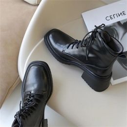 Stiefel Chunky Heel Riemchen erhöht schwarze Frauenschuhe Zapatos para Mujeres Saltos Alto Femininos Feste Farbe präzise