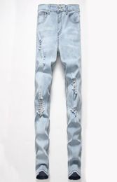 Whole blue Ripped jean destroyed mens Denim Pant slim denims biker skinny cotton Casual Long men jeans trouser4953944