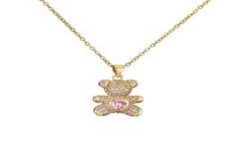 Colourful Zircon Pave Setting Love Bears Pendant Gold Chain Necklace Cute Woman Gift Jewelry2862967