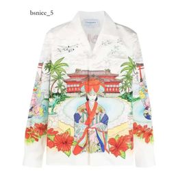 Casablanca 24ss Silk Shirts Flower Bird Coconut Tree Vacation Shirt Men and Women Designer Hawaiian Long sleeved Shirt Casablanc fe5