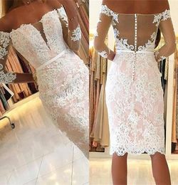2018 Sexy Short For Women Cocktail Dresses Off Shoulder White Lace Applique Beaded Prom Dresses Party Plus Size Knee Length Homeco4855345