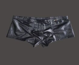 Underpants Sexy Men Faux Leather Cock Ring Boxer U Convex Pouch Shiny Boxers PU Underwear Sheathy Male Stage Gay Wear Plus Size F17578758