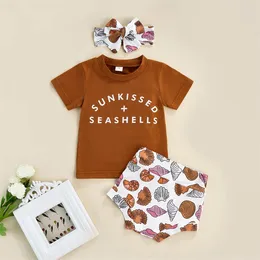 Clothing Sets Baby Girls Summer Outfits Letter Print Short Sleeve T-shirt Tops And Shell Casual Shorts Headband 3 Piece Set