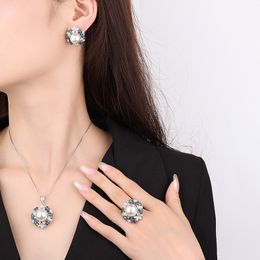 FashionNatural Shell Pearl Colar de colar de casamento Ring Set Bridal for Women Elegante Rhinestone Jewelry Sets Gift Party Gift