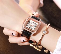 2021 Ladies Watch For Women Leather Band Quartz Wristwatch Female Women039s Fashion Luxury Diamond Square Clock zegarek damski4687124