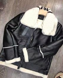 women paris Lamb fur collar stitching pu leather down jacket patchwork collar black white letter plus velvet to keep warm clothes 7961378