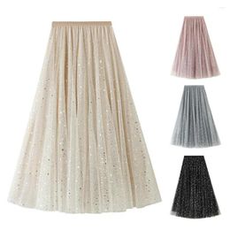 Skirts Casual Womens Solid Ball Gown Long Skirt Tulle High Waist Pleated Elegant Ladies Wild Mesh Dating Maxi Drop