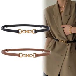 Other Fashion Accessories Simple and Fashionable Thin Pu Belt Womens Gold Metal Buckle Adjustable Belt Tight Coat Dress Scrap Strap J240518