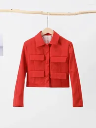 Women's Jackets Slim Female Coats 2024 Autumn Winter Lady Streetwear Jacket Elegant Red Short Coat Women Fashion Long Sleeve Turndown Collor