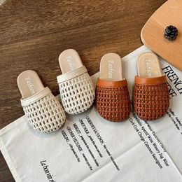 Slipper 2024 Summer Children Slippers For Girls INS Elegant Fashion Korean Style Woven Soft Sole French Cut-outs Cool Beach Shoes