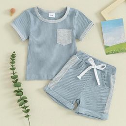 Clothing Sets 0-36months Infant Boys Summer Clothes Set Patchwork Ribbed Crew Neck Short Sleeve T-Shirts Elastic Waist Shorts Outfits For