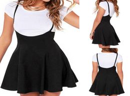 Newly Summer Fashion Casual Women Dress Waist Suspender Black Skater High Waist Mini Pleated Dress Size S2XL4988680