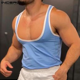 INCERUN Men Tank Tops Patchwork O-neck Sleeveless Streetwear Male Vests Fitness Summer Fashion Casual Men Clothing S-5XL 240510