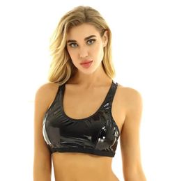 Women039s Tanks Women Sexy Wetlook PVC Leather Deep U Bra For Sex Porn Half Cup Sheath Tops Bodycon Shiny Latex Bralette To2411611