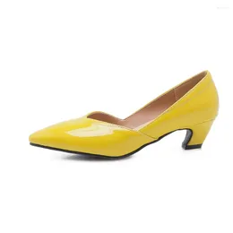 Dress Shoes 2024 Fashion Pumps Women Spring Autumn Vintage Square Toe Middle Heels Shallow Female Purple Yellow Size 43