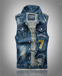 Brand Casual Jeans Sleeveless Jacket Vest Men Streetwear Blue Denim Cardigans Vest Plus Size 5XL Cowboy Waistcoat Mens Jackets19756125