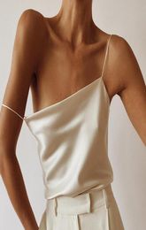 Elegant Spring Satin Black Cami Top Women Beige Silk Spaghetti Strap Camis Ladies Solid Draped Sleeveless Summer Camisole Women07538514