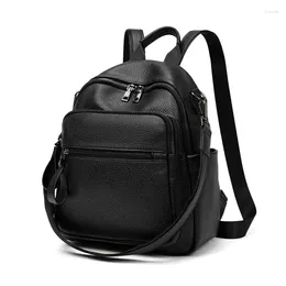 School Bags 2024 Korean Fashion Brand Backpack Women PU Leather Multi Functional Soft Large Capacity Travel Backpacks