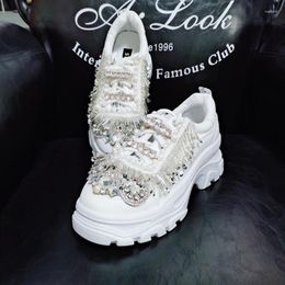 Casual Shoes Water Diamond Silver With Embedding Spring Thick Sole Little White