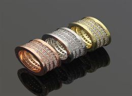 B three ring spring pattern full diamond inlaid ring 18k rose gold couple thread band diamond wedding ring284H4375379