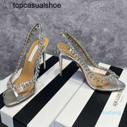 Aquazzura Aura quality Gladiator Sandals Women top PVC Crystal Design Peep Toe Sexy High Heels Luxury Brand Bling Summer Wedding Shoe Stiletto Heel CMON