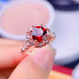 Cluster Rings Natural Garnet Ring For Women Silver 925 Jewelry Luxury Gem Stones 18k Gold Plated Free Shiping Items Party Gift